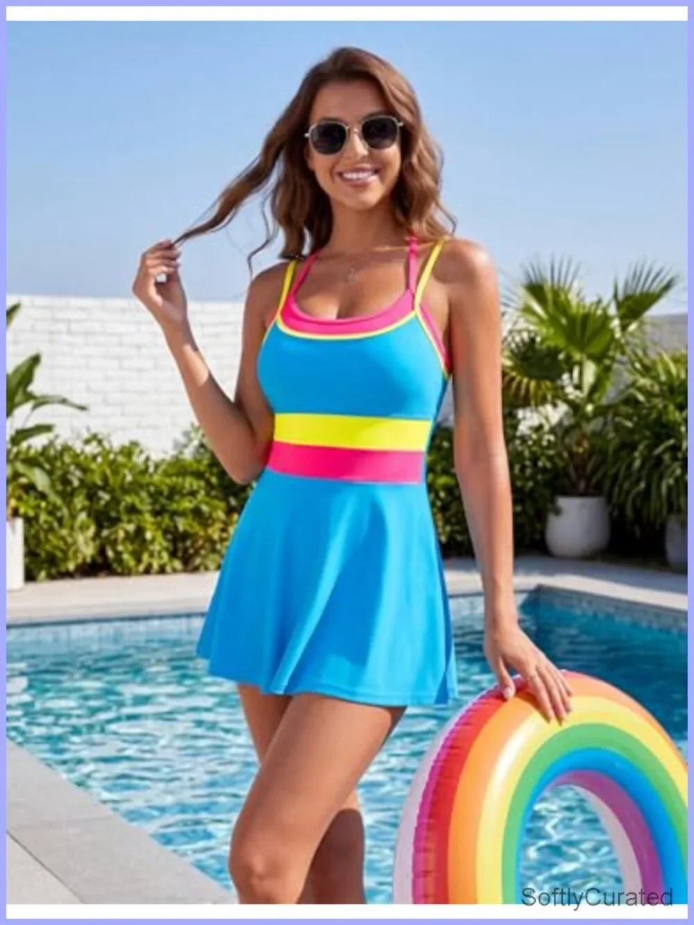 One Piece Swimsuit Swim Dress with Skirt Full Coverage Bathing Suit